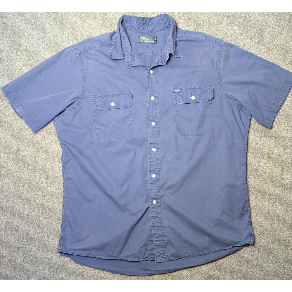 Vintage Polo Ralph Lauren Mens Short Sleeve Button Down Size XL Blue Anchor Logo